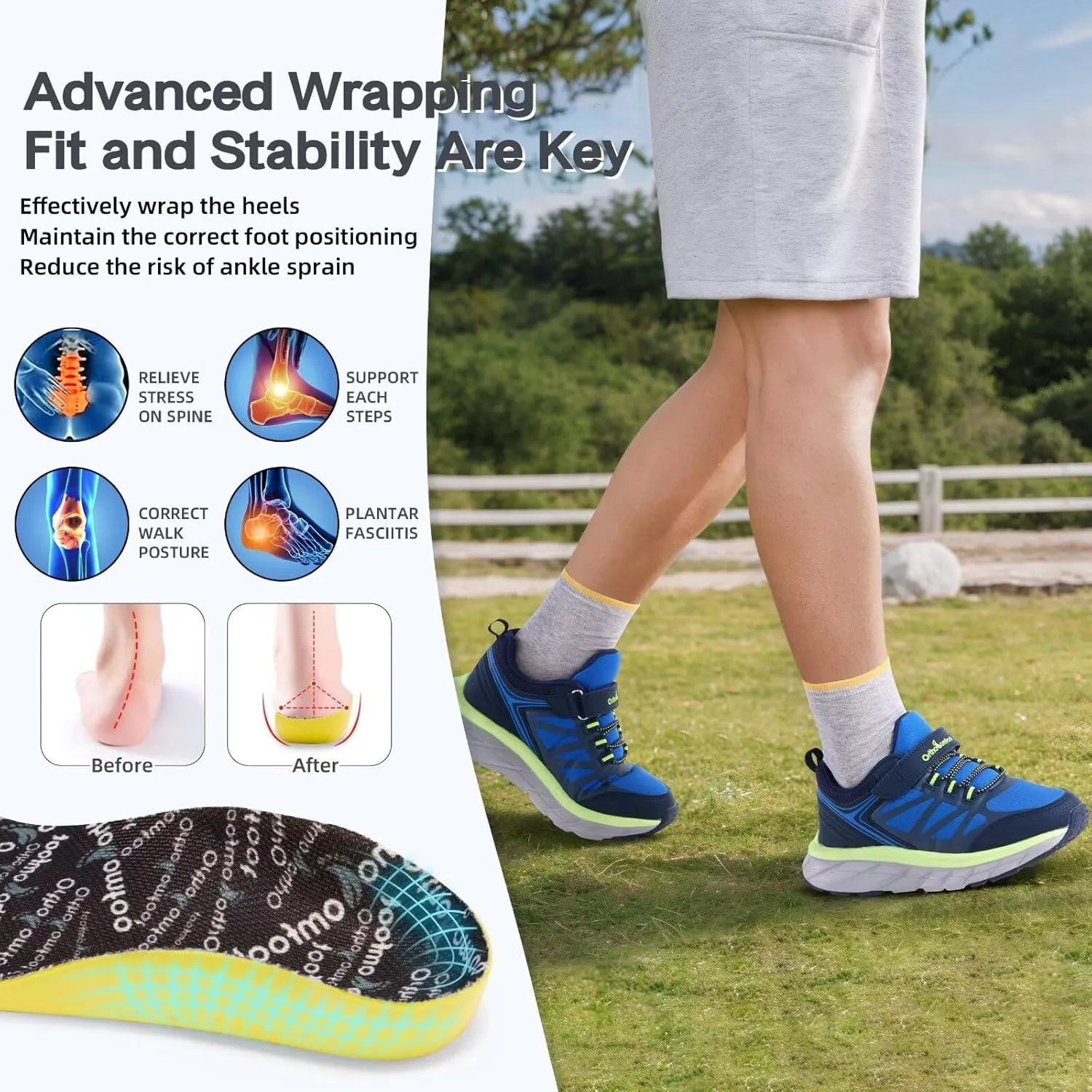 Kids Orthopedic Tennis Shoes for Boys and Girls: Comfortable Casual Plantar Fasciitis Arch Support Athletic Running Sneakers, Little Kid/Big Kid School Sports Walking Shoes for Foot and Pain Relief