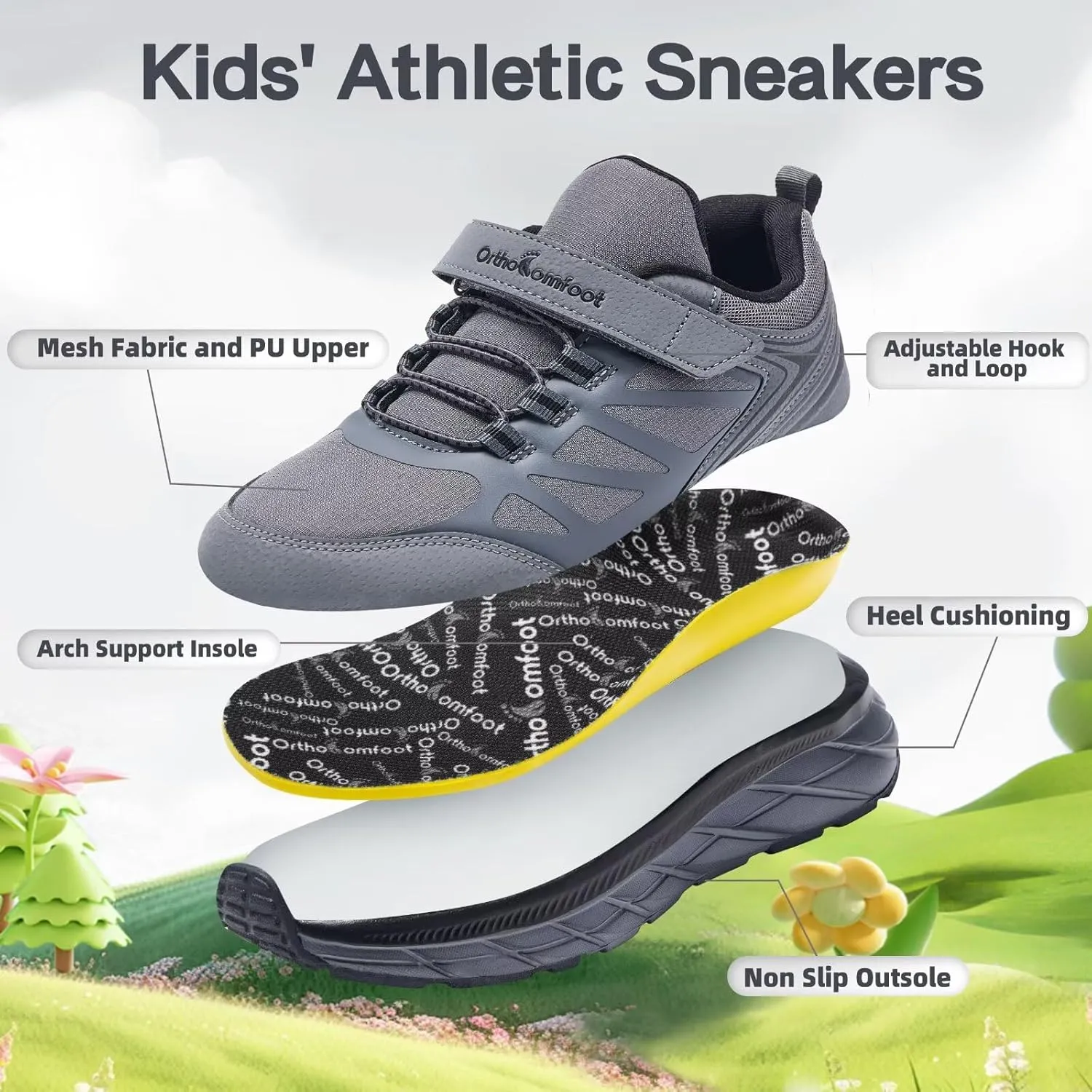 Kids Orthopedic Tennis Shoes for Boys and Girls: Comfortable Casual Plantar Fasciitis Arch Support Athletic Running Sneakers, Little Kid/Big Kid School Sports Walking Shoes for Foot and Pain Relief