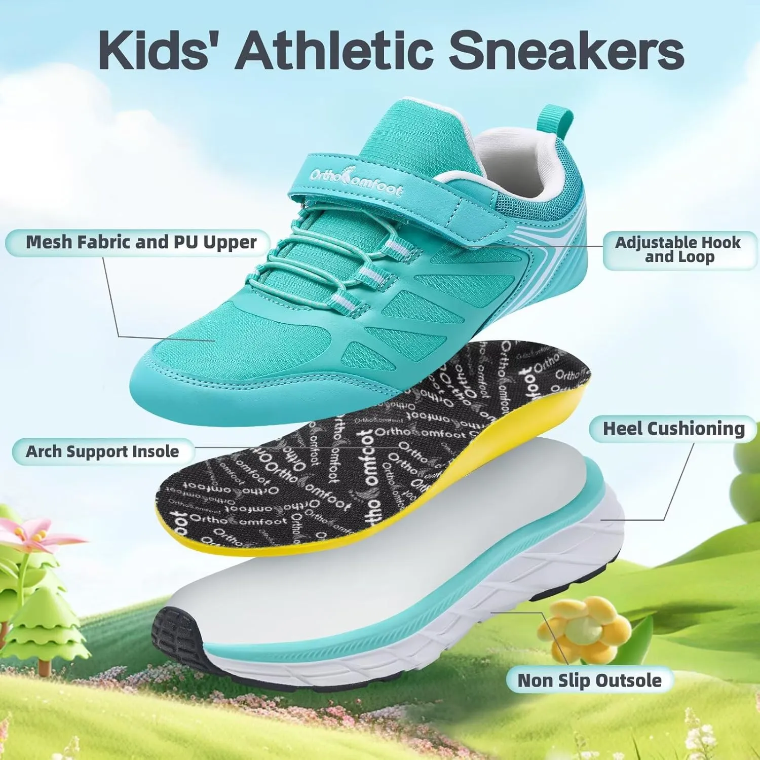 Kids Orthopedic Tennis Shoes for Boys and Girls: Comfortable Casual Plantar Fasciitis Arch Support Athletic Running Sneakers, Little Kid/Big Kid School Sports Walking Shoes for Foot and Pain Relief