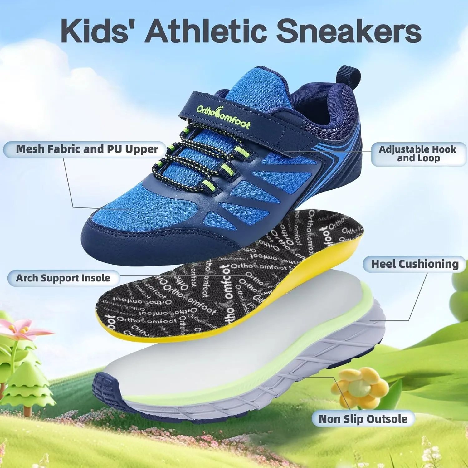 Kids Orthopedic Tennis Shoes for Boys and Girls: Comfortable Casual Plantar Fasciitis Arch Support Athletic Running Sneakers, Little Kid/Big Kid School Sports Walking Shoes for Foot and Pain Relief