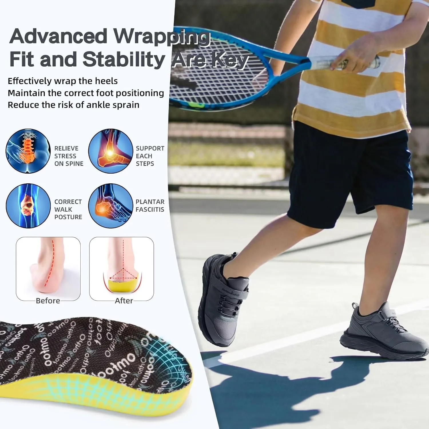 Kids Orthopedic Tennis Shoes for Boys and Girls: Comfortable Casual Plantar Fasciitis Arch Support Athletic Running Sneakers, Little Kid/Big Kid School Sports Walking Shoes for Foot and Pain Relief