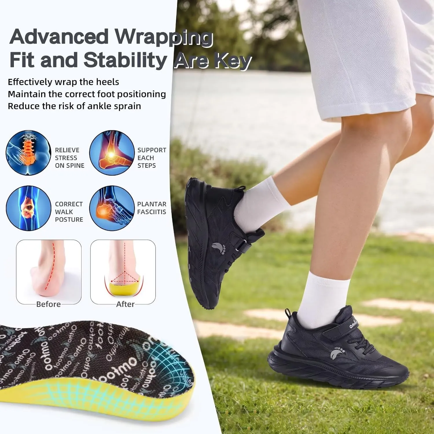 Kids Orthopedic Tennis Shoes for Boys and Girls: Comfortable Casual Plantar Fasciitis Arch Support Athletic Running Sneakers, Orthotic Breathable School Sports Walking Shoes for Foot and Pain Relief