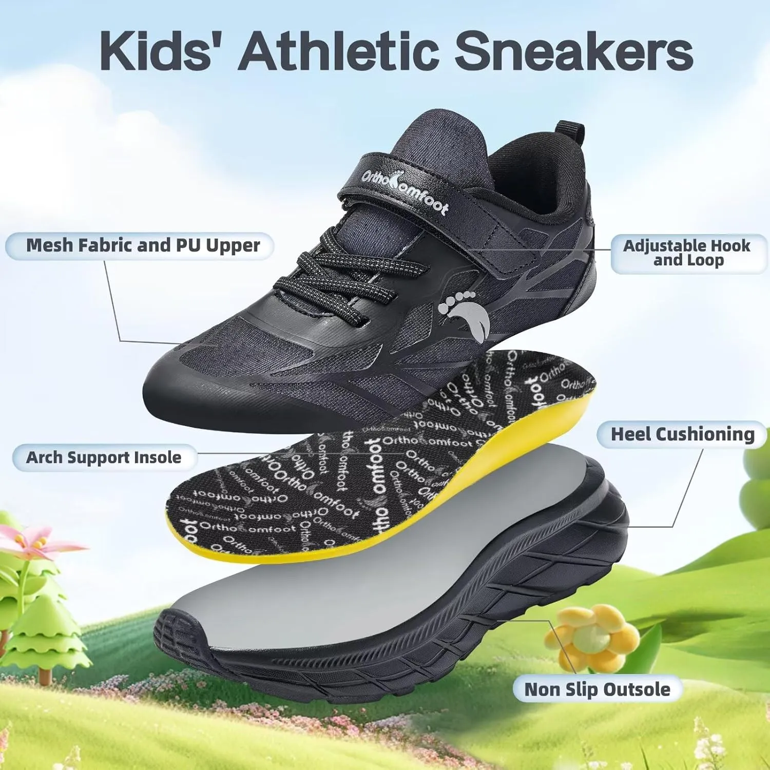 Kids Orthopedic Tennis Shoes for Boys and Girls: Comfortable Casual Plantar Fasciitis Arch Support Athletic Running Sneakers, Orthotic Breathable School Sports Walking Shoes for Foot and Pain Relief