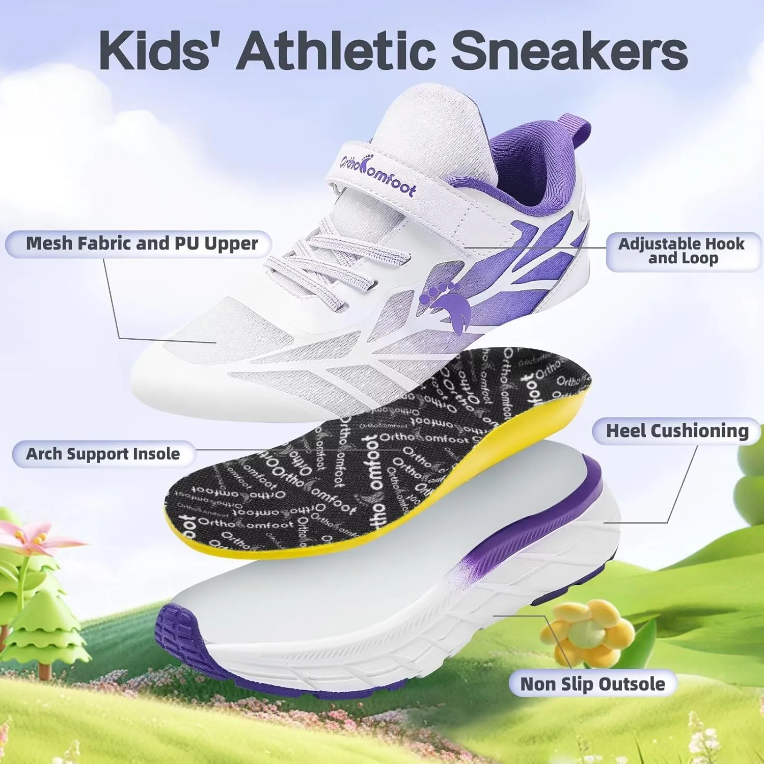 Kids Orthopedic Tennis Shoes for Boys and Girls: Comfortable Casual Plantar Fasciitis Arch Support Athletic Running Sneakers, Orthotic Breathable School Sports Walking Shoes for Foot and Pain Relief