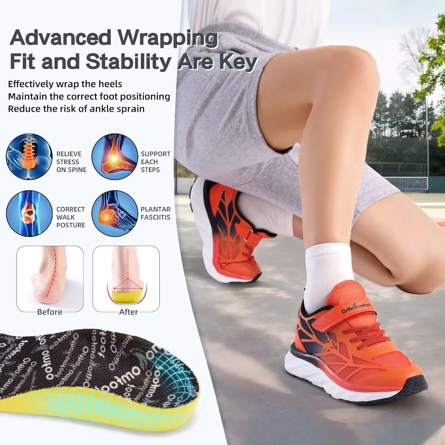Kids Orthopedic Tennis Shoes for Boys and Girls: Comfortable Casual Plantar Fasciitis Arch Support Athletic Running Sneakers, Orthotic Breathable School Sports Walking Shoes for Foot and Pain Relief