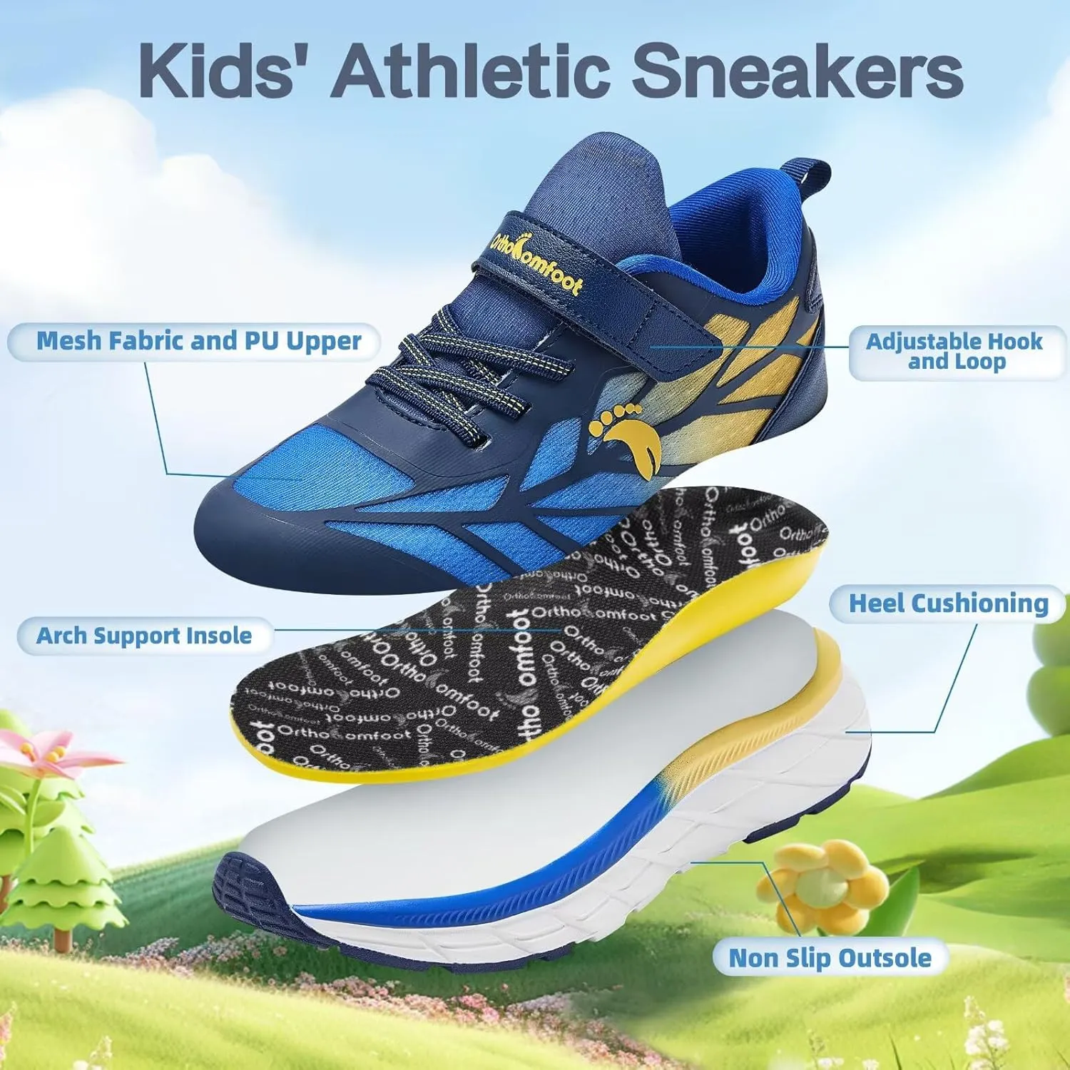 Kids Orthopedic Tennis Shoes for Boys and Girls: Comfortable Casual Plantar Fasciitis Arch Support Athletic Running Sneakers, Orthotic Breathable School Sports Walking Shoes for Foot and Pain Relief