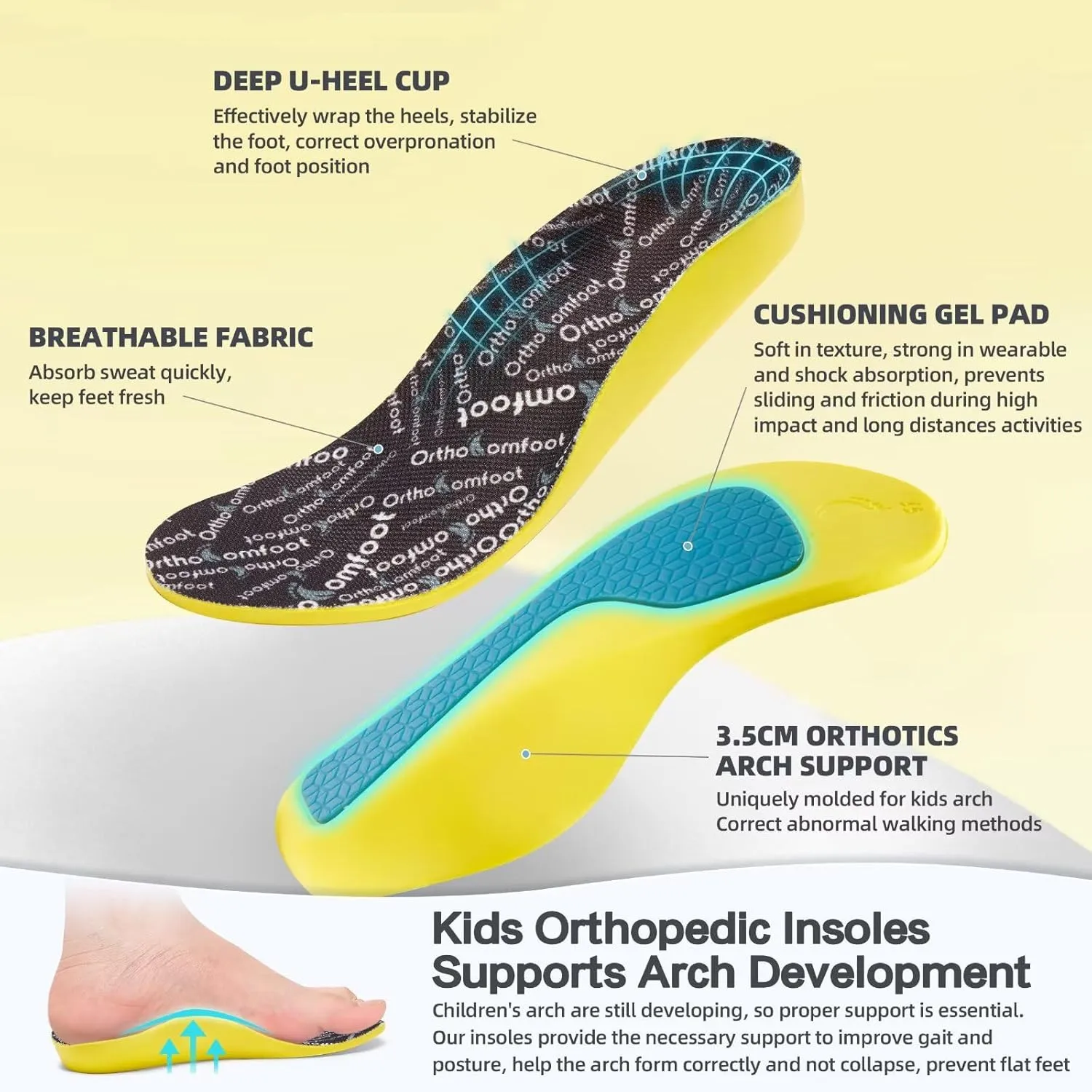 Kids Orthopedic Tennis Shoes for Boys and Girls: Comfortable Casual Plantar Fasciitis Arch Support Athletic Running Sneakers, Orthotic Breathable School Sports Walking Shoes for Foot and Pain Relief