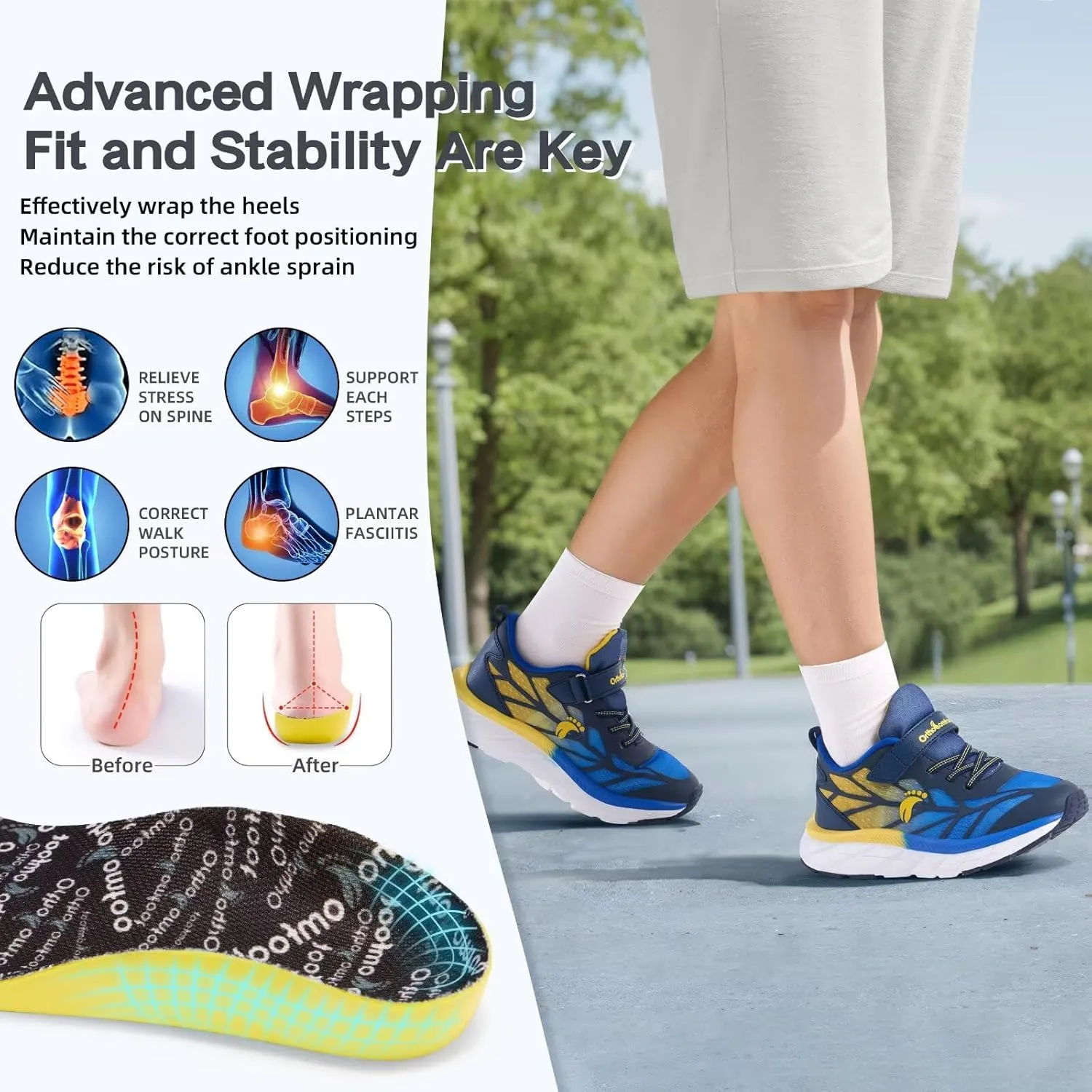 Kids Orthopedic Tennis Shoes for Boys and Girls: Comfortable Casual Plantar Fasciitis Arch Support Athletic Running Sneakers, Orthotic Breathable School Sports Walking Shoes for Foot and Pain Relief