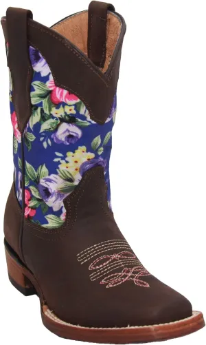 Kids Western Boot Girls Floral Cowboy Cowgirl Leather Brown Boot