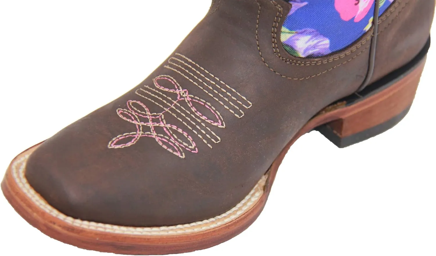 Kids Western Boot Girls Floral Cowboy Cowgirl Leather Brown Boot