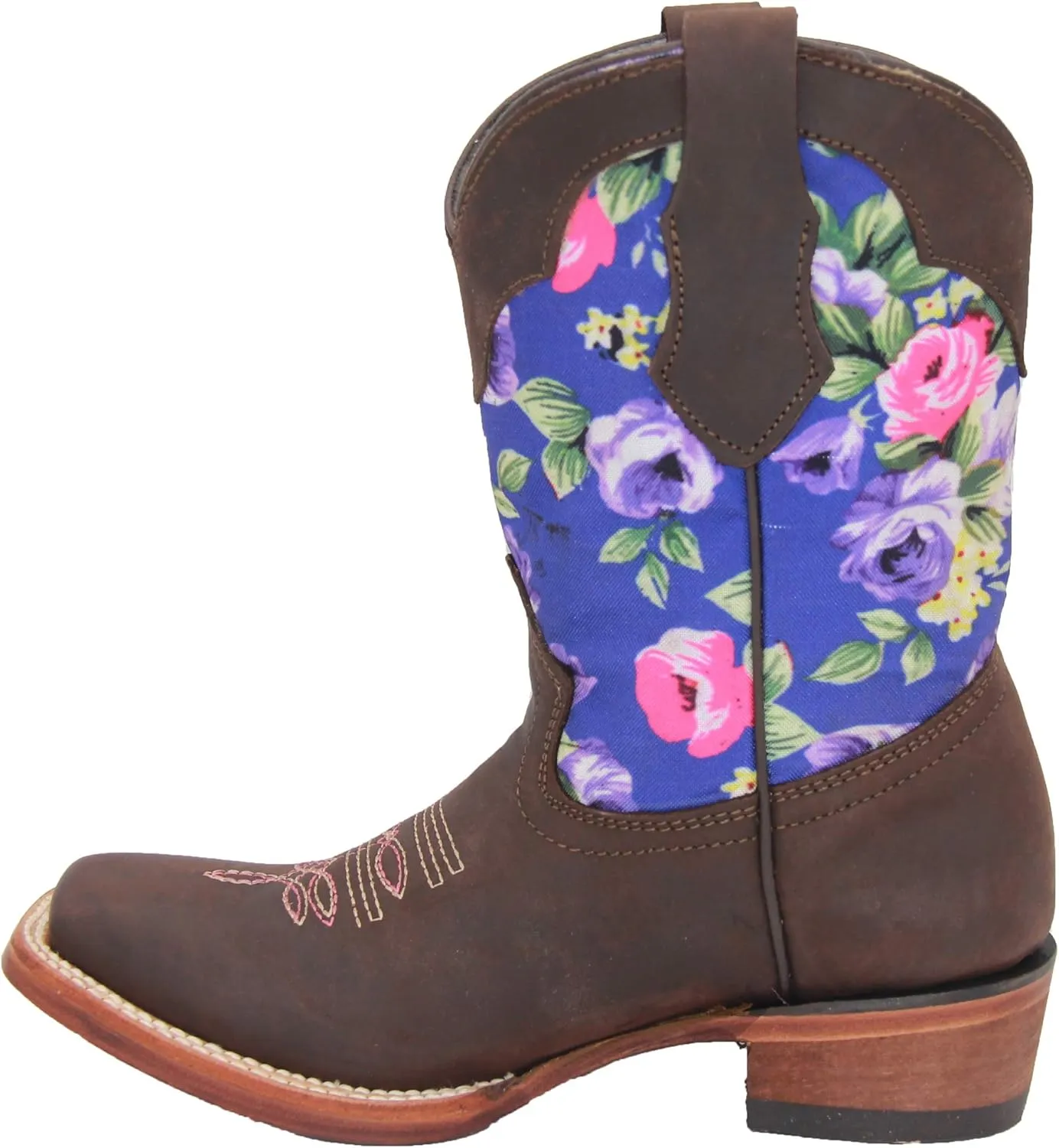 Kids Western Boot Girls Floral Cowboy Cowgirl Leather Brown Boot