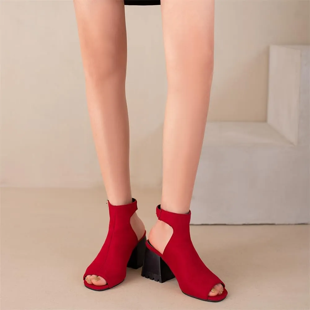 KIKIVIVI Womens Peep Toe Slingback Sandals Buckle Chunky Heel Pumps