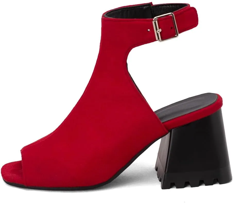 KIKIVIVI Womens Peep Toe Slingback Sandals Buckle Chunky Heel Pumps