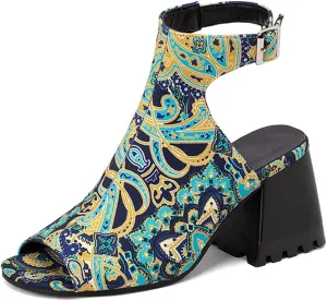 KIKIVIVI Womens Peep Toe Slingback Sandals Buckle Chunky Heel Pumps