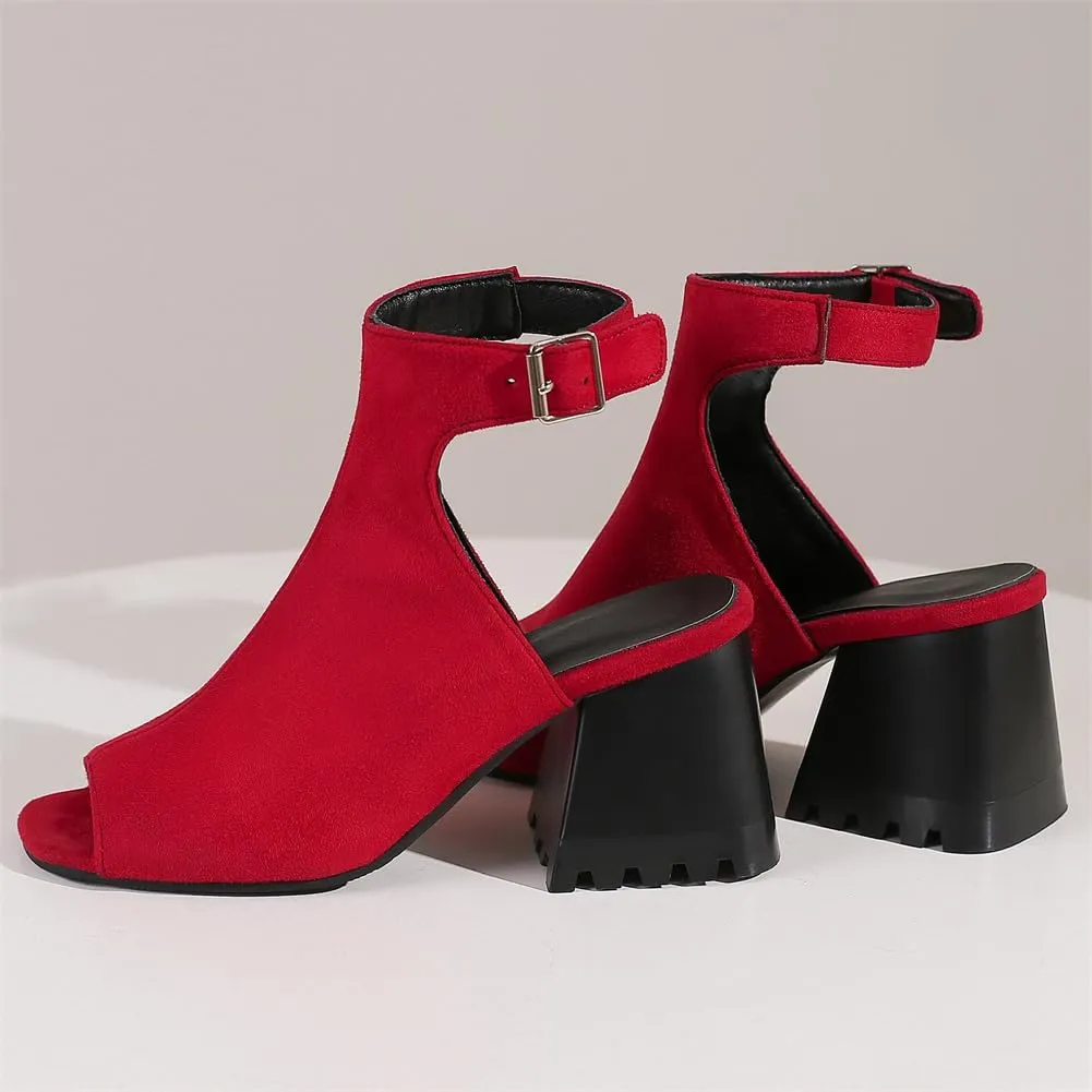 KIKIVIVI Womens Peep Toe Slingback Sandals Buckle Chunky Heel Pumps