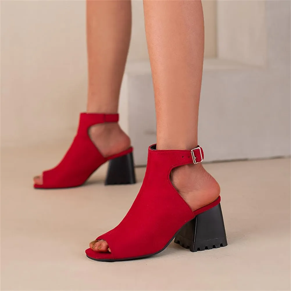 KIKIVIVI Womens Peep Toe Slingback Sandals Buckle Chunky Heel Pumps