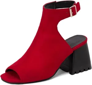KIKIVIVI Womens Peep Toe Slingback Sandals Buckle Chunky Heel Pumps