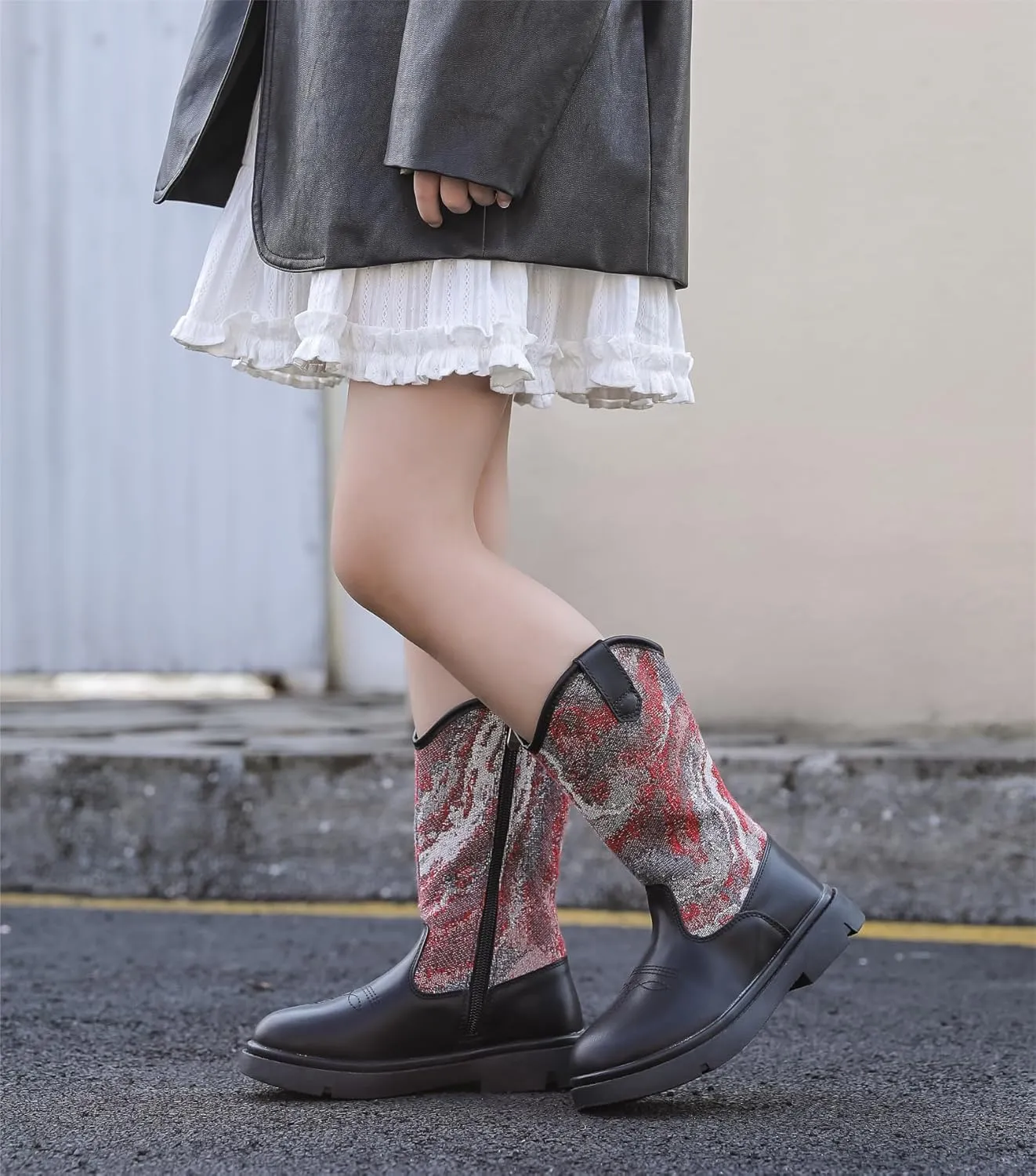 kkdom Boys Girls Cowgirl Cowboy Western Boots Mid Calf Horseback Riding Boots