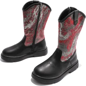 kkdom Boys Girls Cowgirl Cowboy Western Boots Mid Calf Horseback Riding Boots