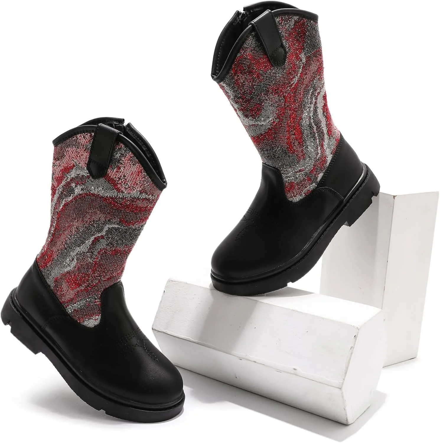 kkdom Boys Girls Cowgirl Cowboy Western Boots Mid Calf Horseback Riding Boots