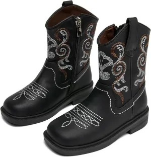 kkdom Cowboy Boots Cowgirl Boots for Toddler Little Boys Girls Kids Western Boots Square Toe Mid Calf Riding Boots