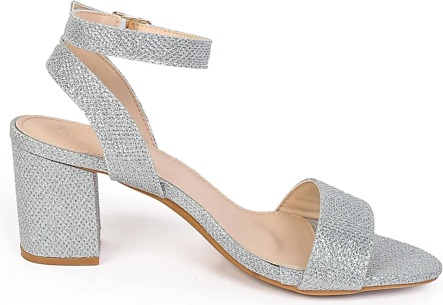 kkdom Glitter Sandals - Strappy, Chunky Pumps; Low Heels, Open Toe Block Heels for Women - Wedding, Dress, Party Wear