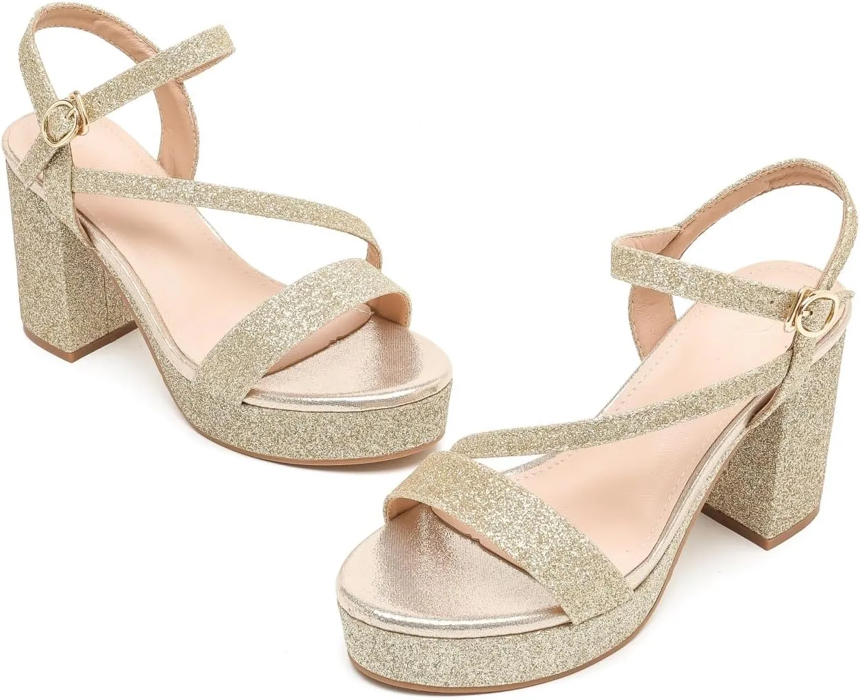 kkdom Platform Heels for Women Strappy Block Chunky High Heels Open Toe Fashion Party Evening Prom Wedding Ankle Buckle Dress Pump Sandals Shoes
