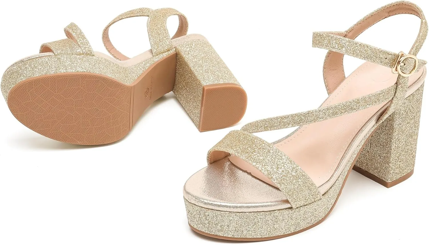 kkdom Platform Heels for Women Strappy Block Chunky High Heels Open Toe Fashion Party Evening Prom Wedding Ankle Buckle Dress Pump Sandals Shoes
