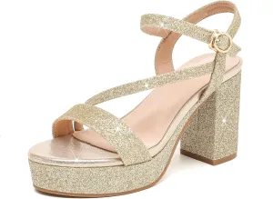 kkdom Platform Heels for Women Strappy Block Chunky High Heels Open Toe Fashion Party Evening Prom Wedding Ankle Buckle Dress Pump Sandals Shoes