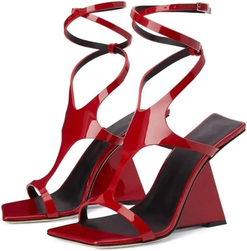 Kluolandi Women's Wedge Heeled Sandals Open Toe Criss-cross Strappy Sandals Heels Dress Shoes with Cut-out Design