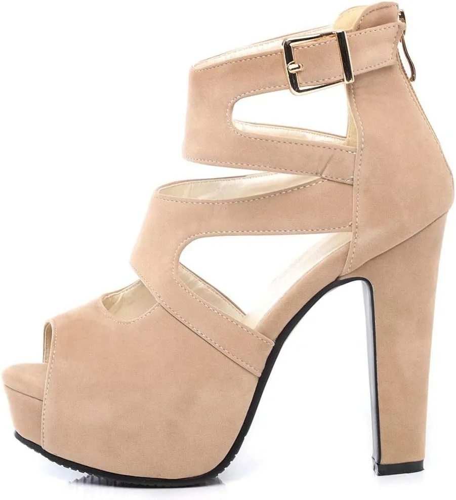KOKOMOMO Womens Chunky Cage Platform Sandals Peep toe Cutout Booties