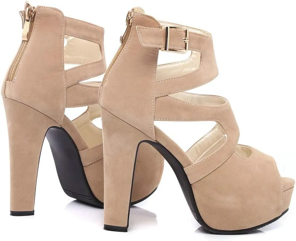 KOKOMOMO Womens Chunky Cage Platform Sandals Peep toe Cutout Booties