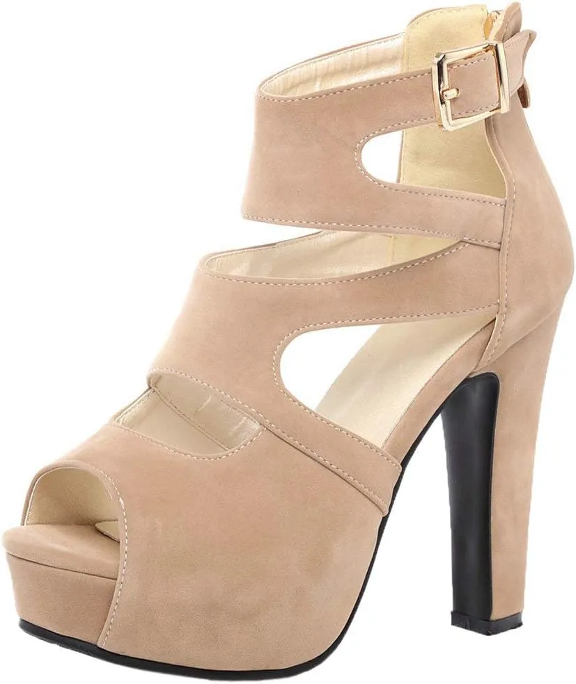 KOKOMOMO Womens Chunky Cage Platform Sandals Peep toe Cutout Booties