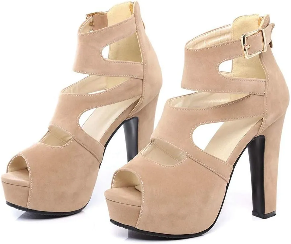 KOKOMOMO Womens Chunky Cage Platform Sandals Peep toe Cutout Booties