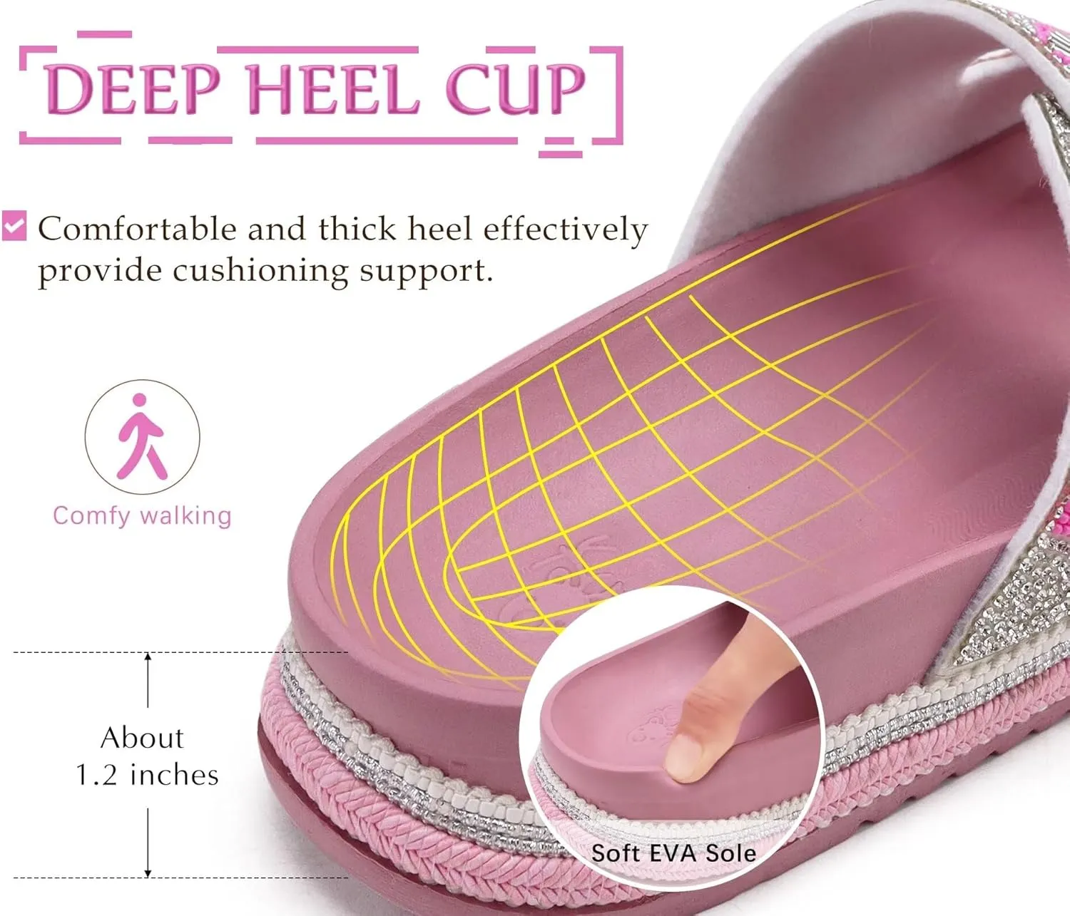 KuaiLu Womens Glitter Sandals with Arch Support Comfortable Orthopedic Cushion Recovery Slides Summer Fashion Sparkly Rhinestones Sandals Slip On Plantar Fasciitis Slippers for Indoor Outdoor