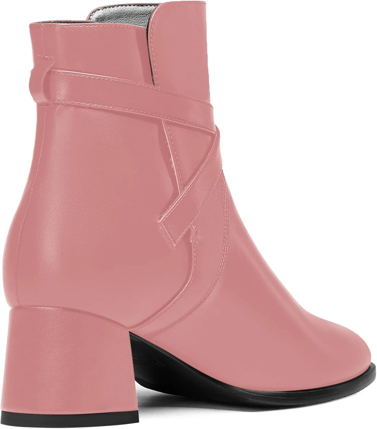 KUOARN Womens Buckle Casual Ankle Strap Matte Round Toe Solid Dating Chunky Low Heel Ankle High Boots 2 Inch