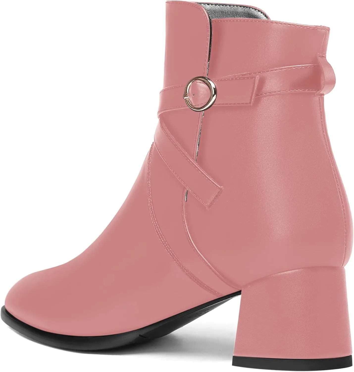 KUOARN Womens Buckle Casual Ankle Strap Matte Round Toe Solid Dating Chunky Low Heel Ankle High Boots 2 Inch