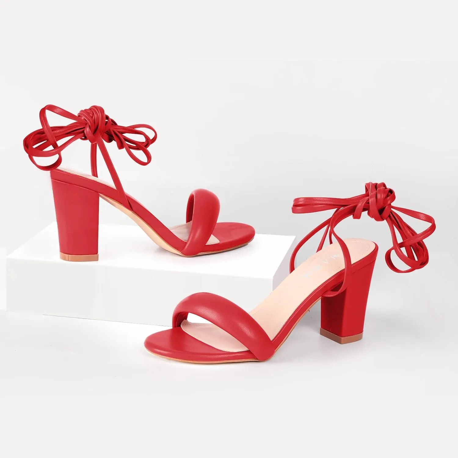LALA IKAI Women's Heels Chunky Sandals Strappy for Women Lace Up Heels Open Toe Heels Tie Up High Heeled Sandals for Prom, Party, Daily Wear