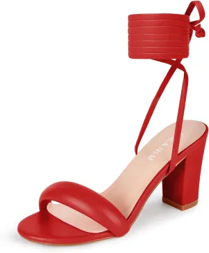 LALA IKAI Women's Heels Chunky Sandals Strappy for Women Lace Up Heels Open Toe Heels Tie Up High Heeled Sandals for Prom, Party, Daily Wear