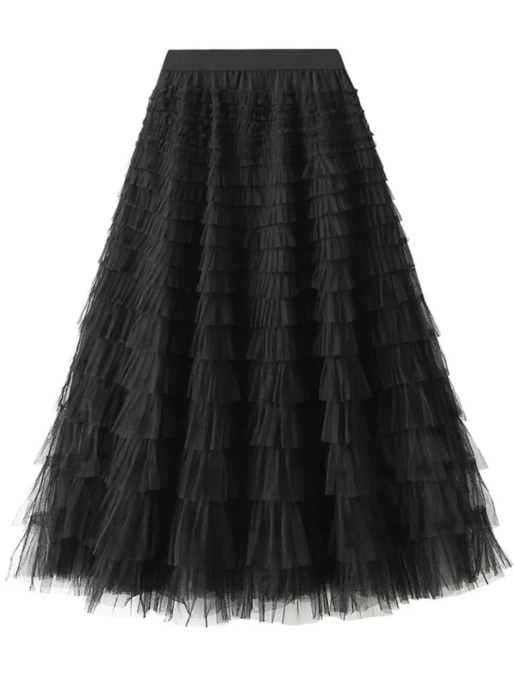 Layered High Waist Ruffles Pink Tulle Skirt – Vintage-Inspired Maxi Skirt for Romantic, Feminine Outfits Anytime