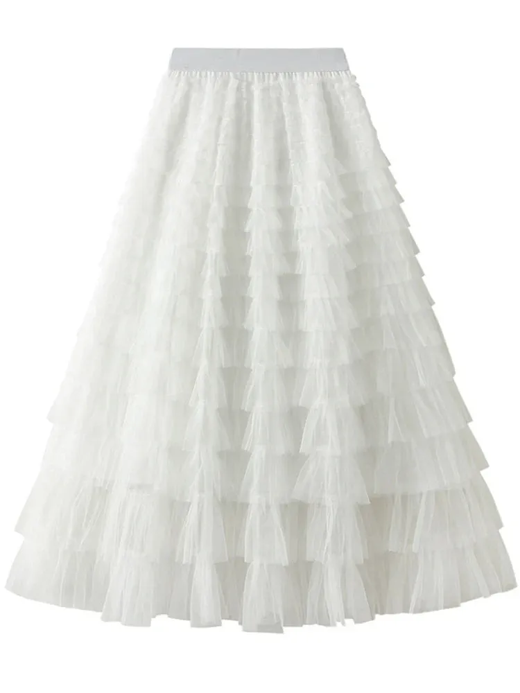 Layered High Waist Ruffles Pink Tulle Skirt – Vintage-Inspired Maxi Skirt for Romantic, Feminine Outfits Anytime
