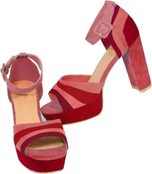 LEHOOR Women Rainbow High Chunky Heel Sandals Platform Round Peep Toe Ankle Strap Pumps Suede 4 Inch Block Heel Multicolor Buckle Summer Heels Cute Sexy Dress Party Sandals 4-11 M US