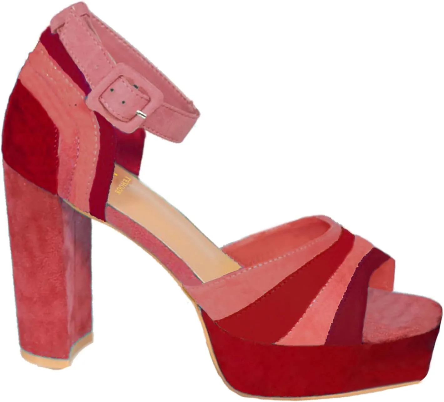 LEHOOR Women Rainbow High Chunky Heel Sandals Platform Round Peep Toe Ankle Strap Pumps Suede 4 Inch Block Heel Multicolor Buckle Summer Heels Cute Sexy Dress Party Sandals 4-11 M US