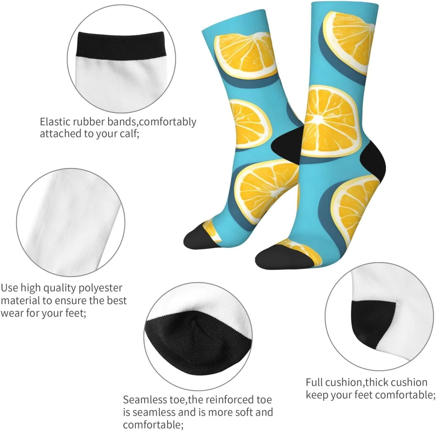 Lemon wedges - Casual Socks, Thin Soft Crew Socks for Business, Trouser, Casual, Non-Binding, Breathable