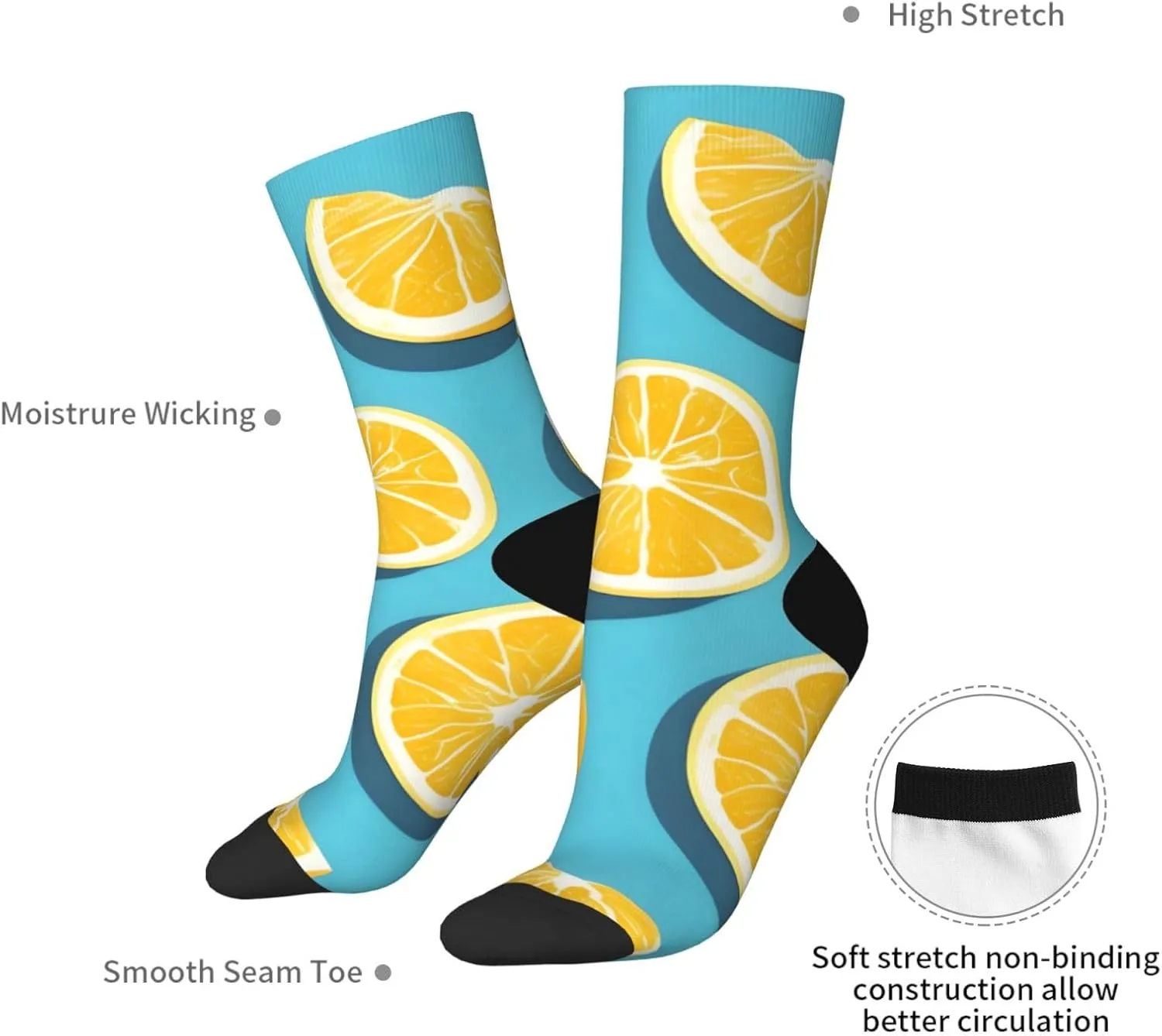 Lemon wedges - Casual Socks, Thin Soft Crew Socks for Business, Trouser, Casual, Non-Binding, Breathable