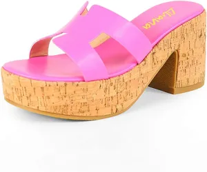 Liliana Women's Chunky heel Slip On Platform Heeled Sandals