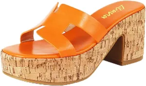 Liliana Women's Chunky heel Slip On Platform Heeled Sandals