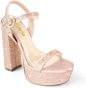 Liliana Womens Rhinestones Ankle Strap Chunky High Heels Sandals
