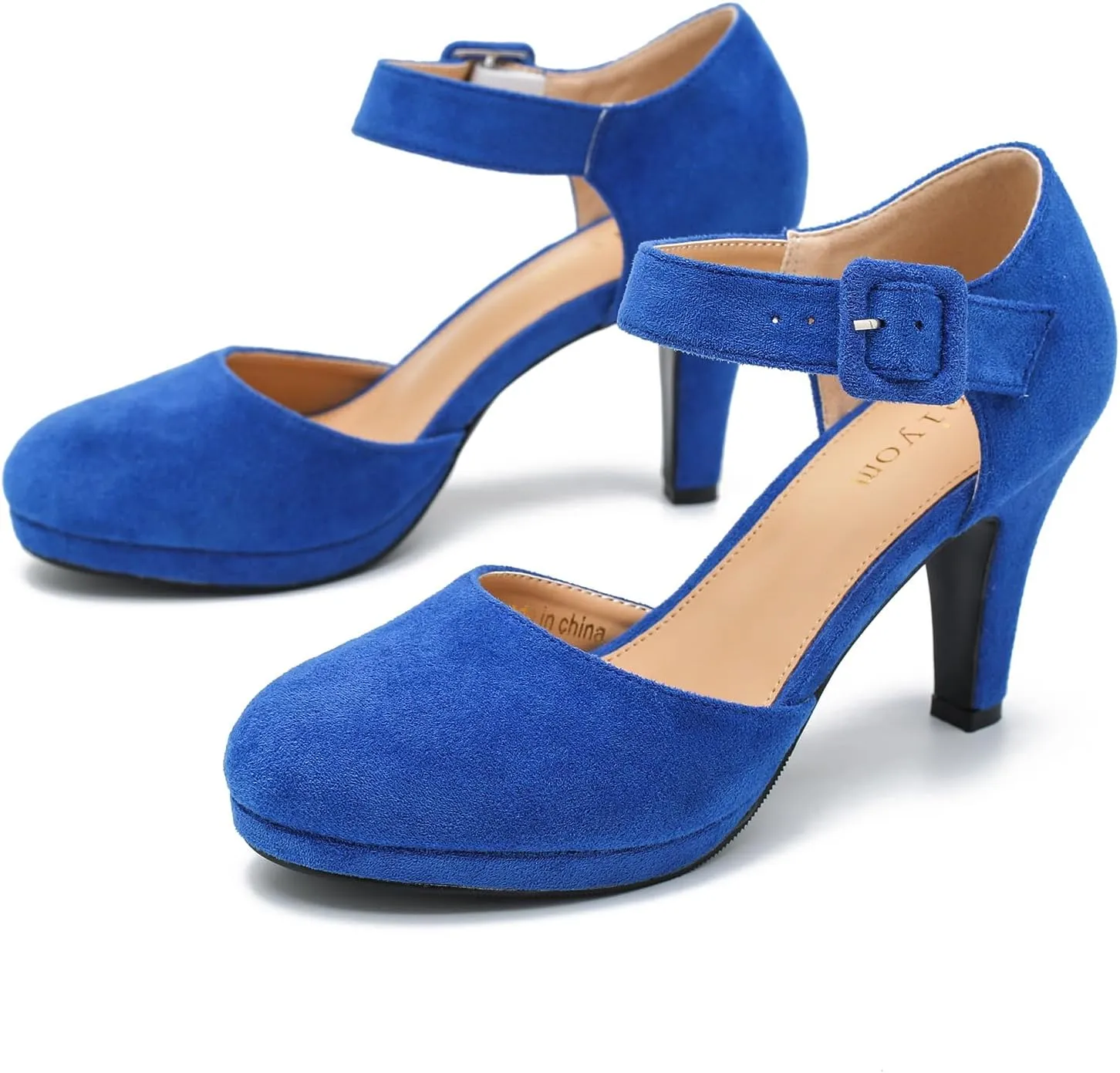 LIURUIJIA Womens Closed Toe High Heels Pumps D'Orsay Ankle Strap Comfortable Platform Heels Shoes Casual Dressy