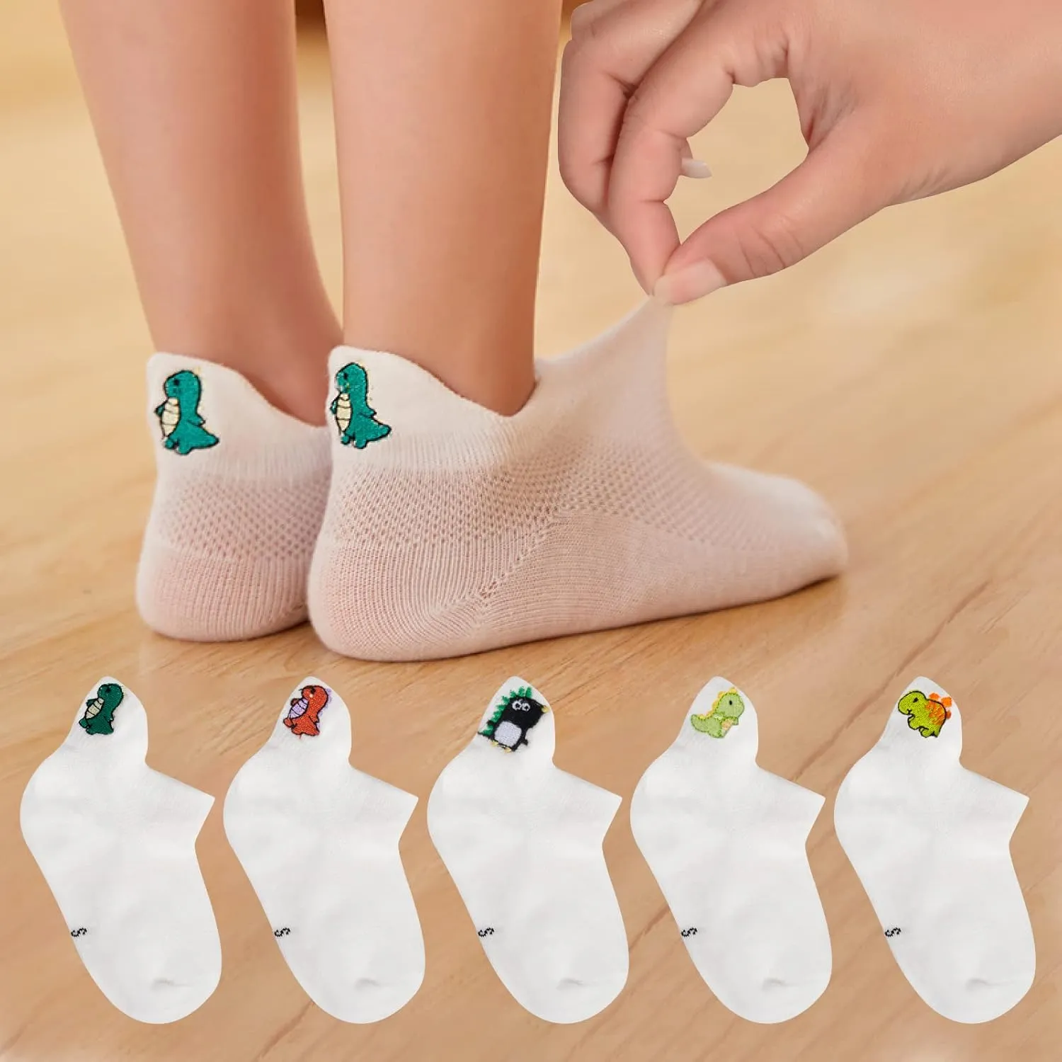 Looching 5 Pack Baby Girls Boys Mesh Thin Socks Cotton Low Cut Kids Toddler No Show Ankle Socks 1-12T Soft White/Multicolor